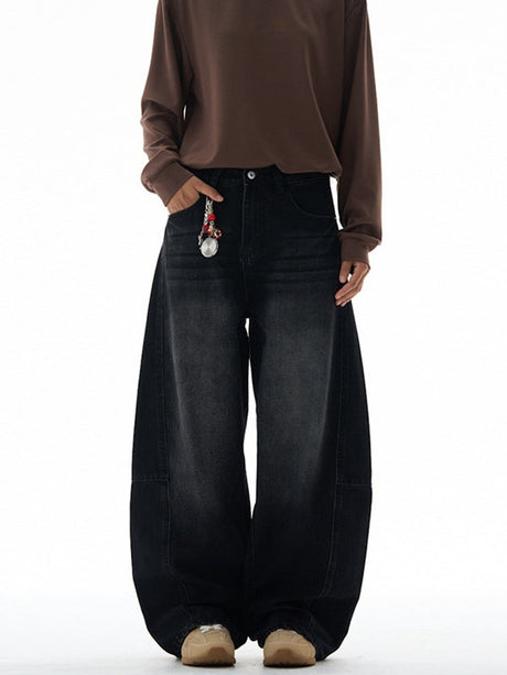 Washing Flower Tie Lightning Pattern Machete Loose Wide-leg Jeans