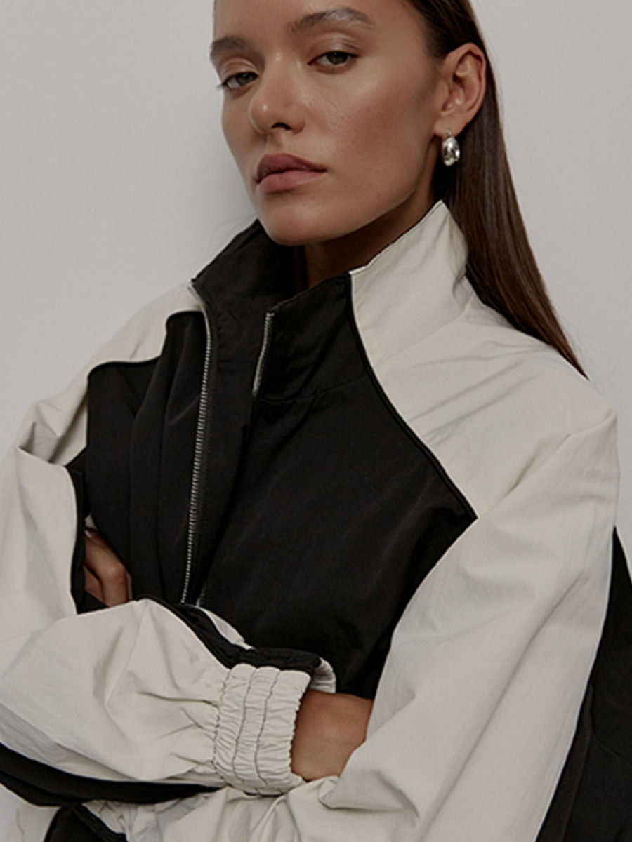 Liber Autumn women's drawstring clothing Colorblock long-sleeved two-piece jacket