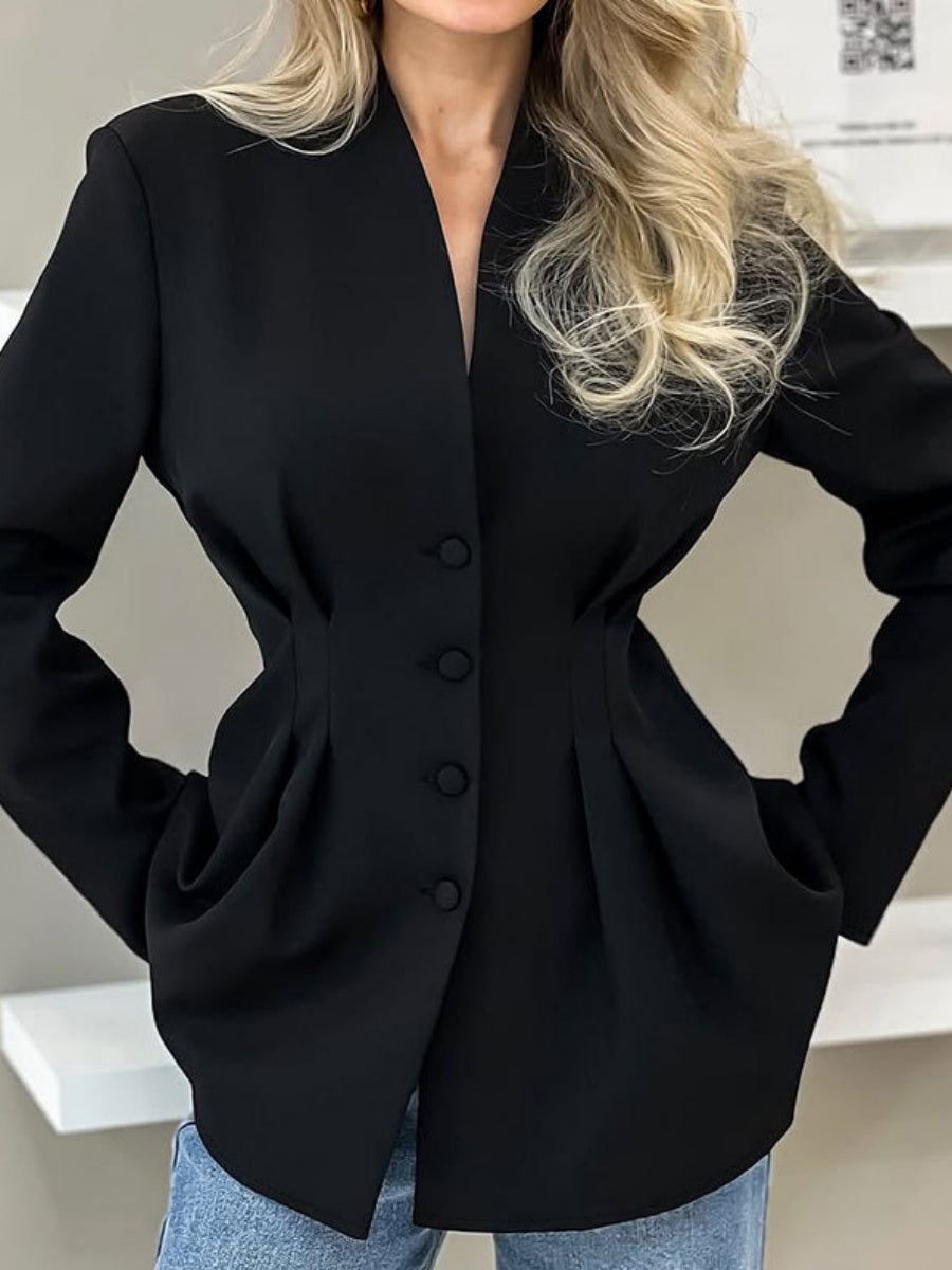 V-neck Waist Button-down Blazer
