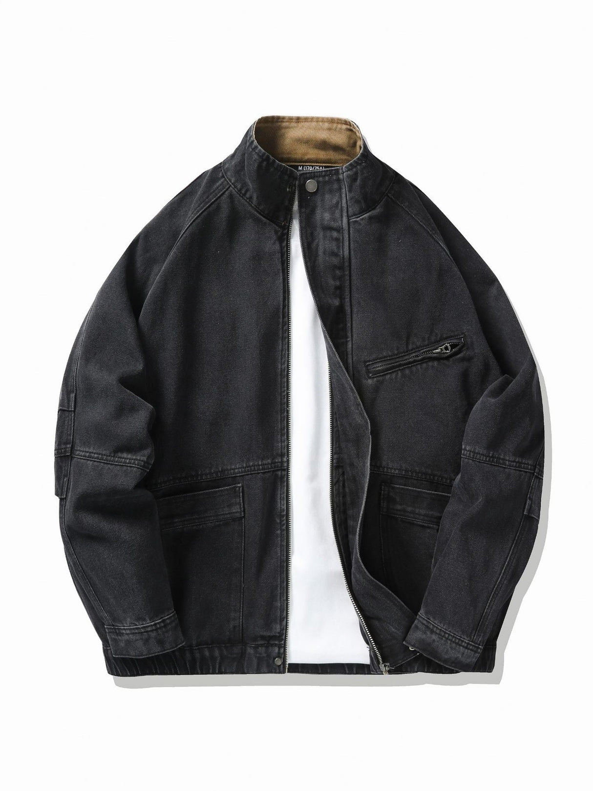 Retro Washing Stand Collar Zipper Workwear Denim Jacket