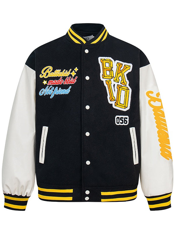 Campus Style Contrasting Colors Towel Embroidery Flocking Embroidery Letter Baseball Jersey