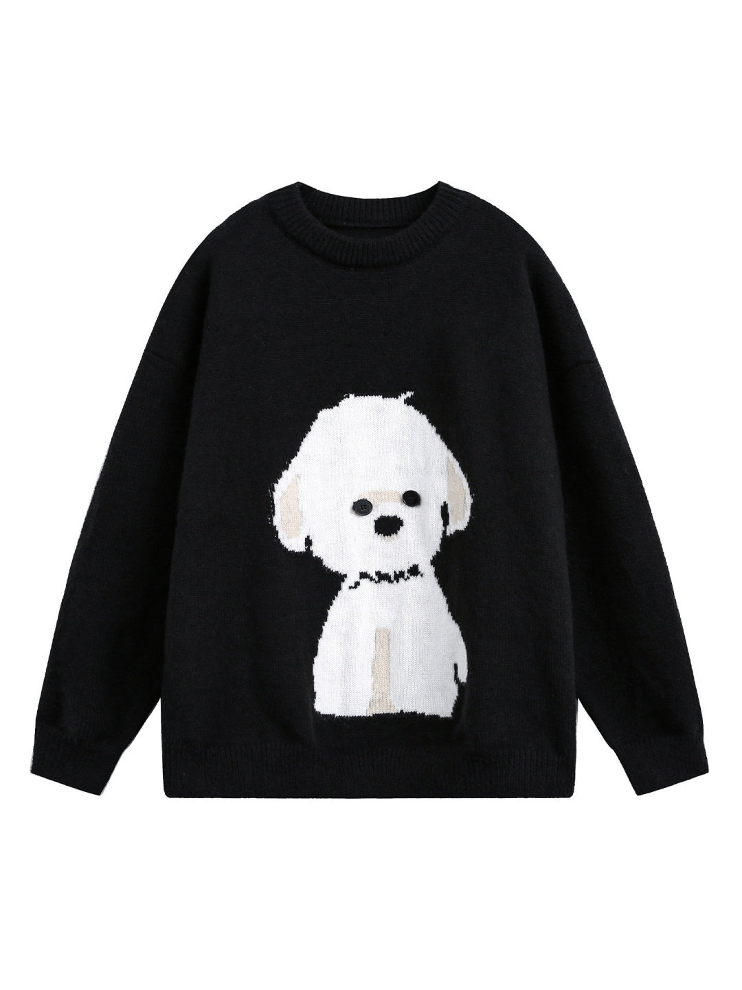 Cartoon Puppy Texture Keep Warm Crew Neck Sweater