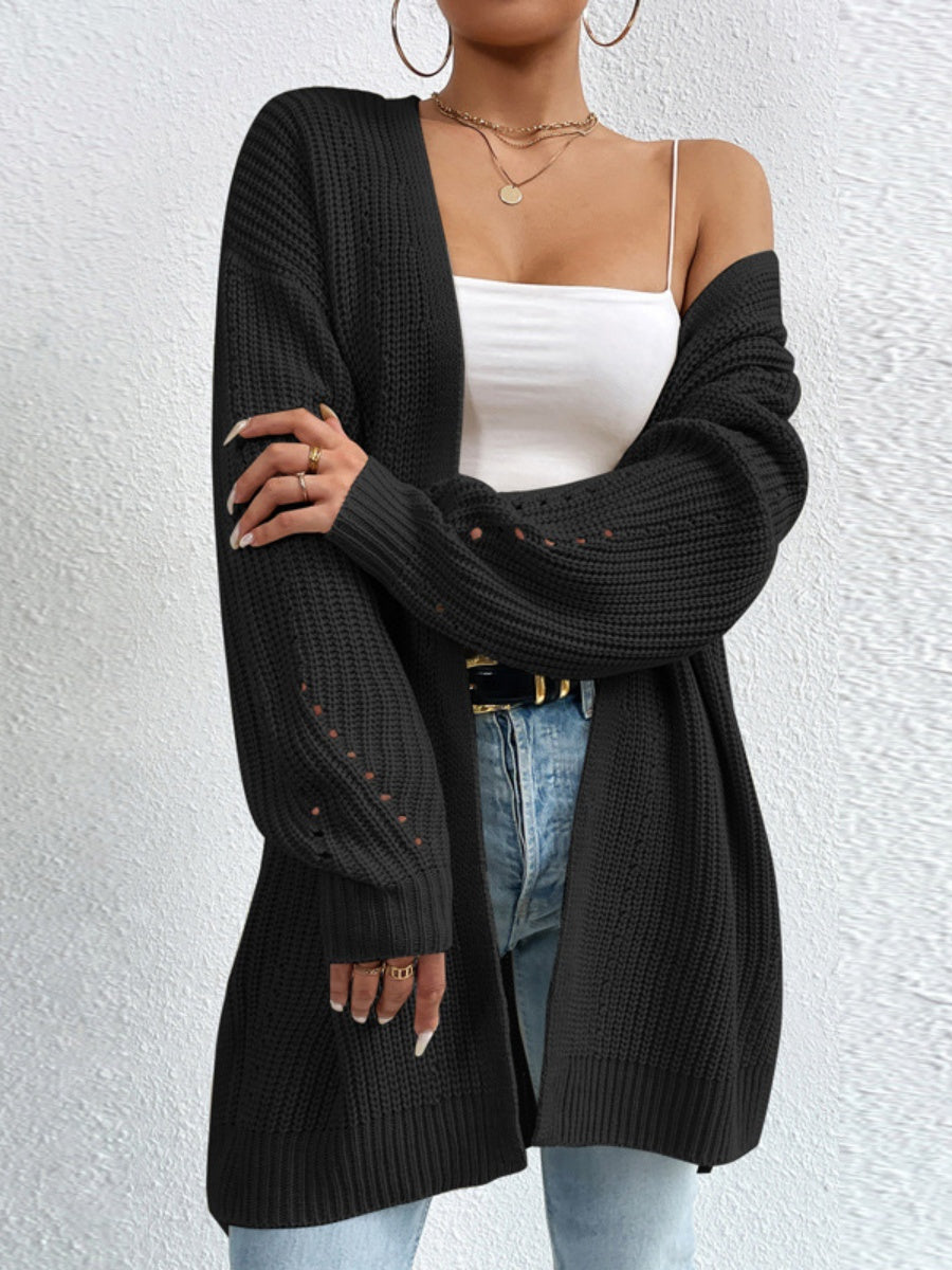 Liber Autumn Women's Color Plain stitch Mid-length Cardigans Coat