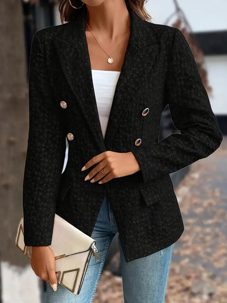 3D Fabrics Solid Color Double-breasted Jackets