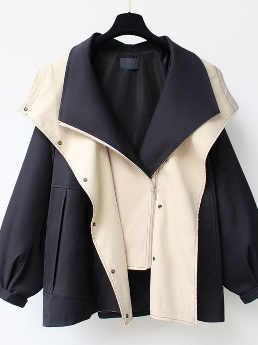 Contrasting colors Double collar Loose Trench Coats