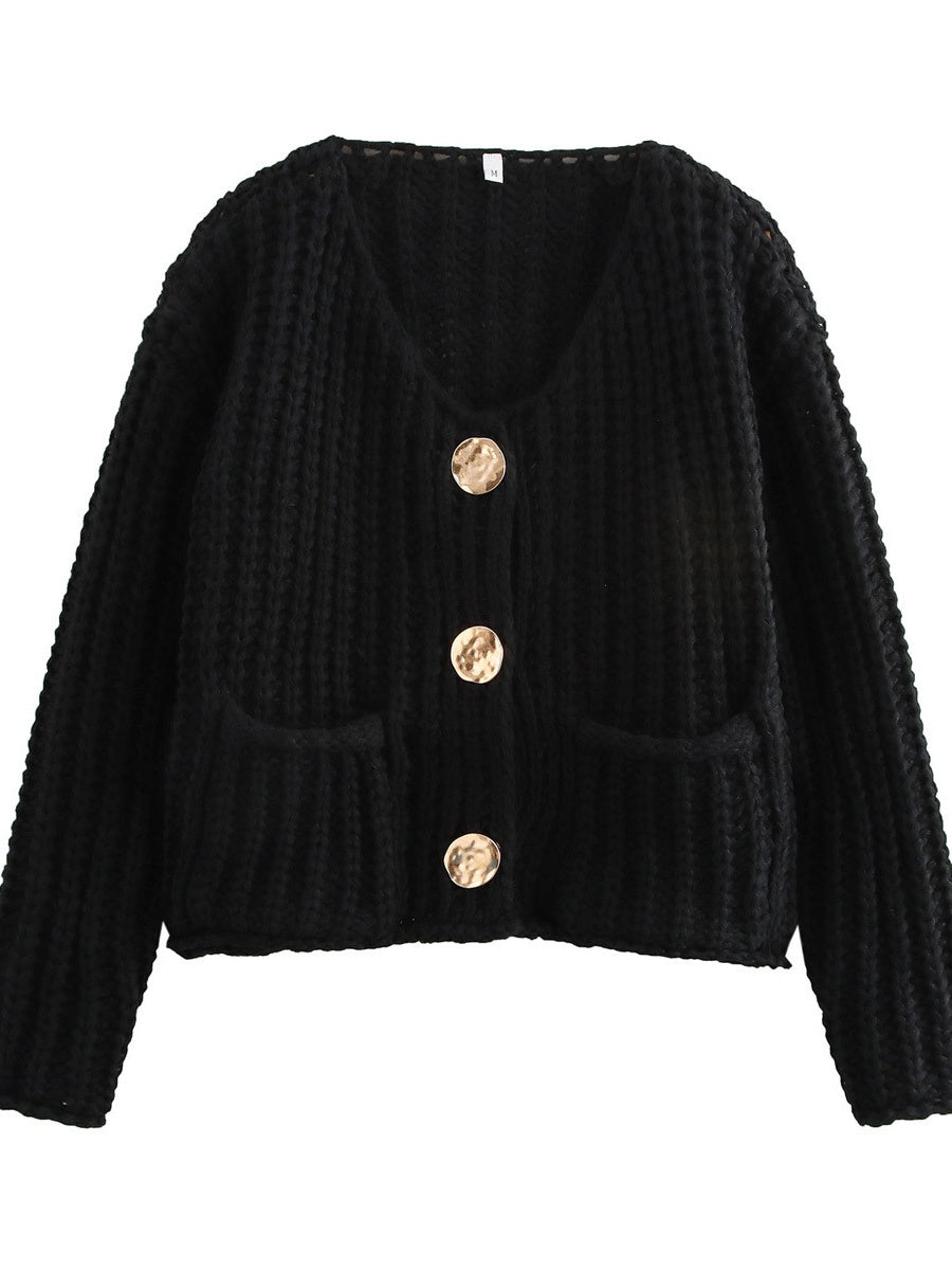 Metal Buttons Cropped knitted cardigan