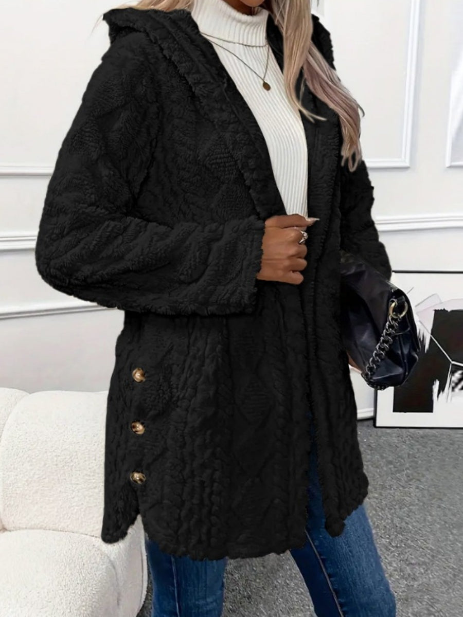 Hooded Solid Color Cardigan Button Long Sleeve Casual 3D Pattern Jackets