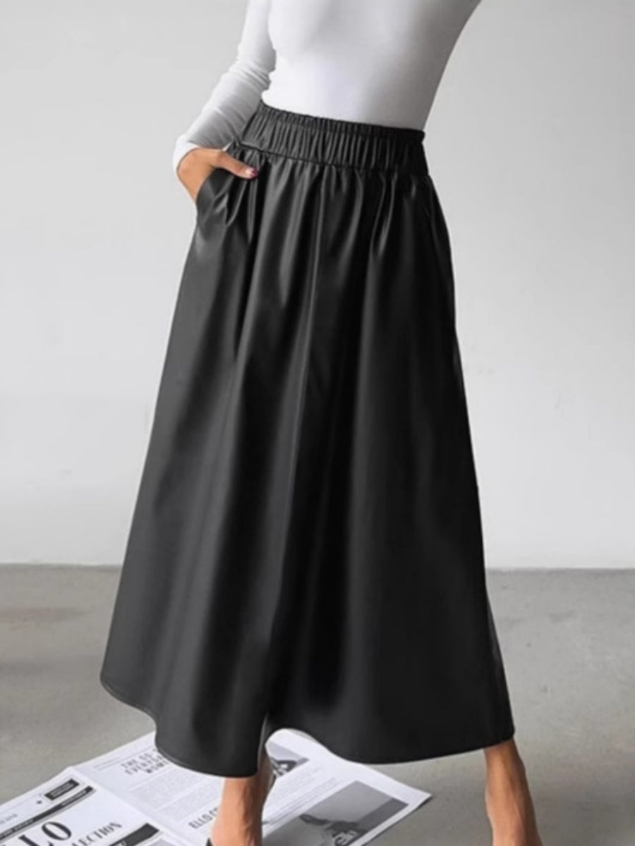 A-line skirt with full pockets Pu leather skirt