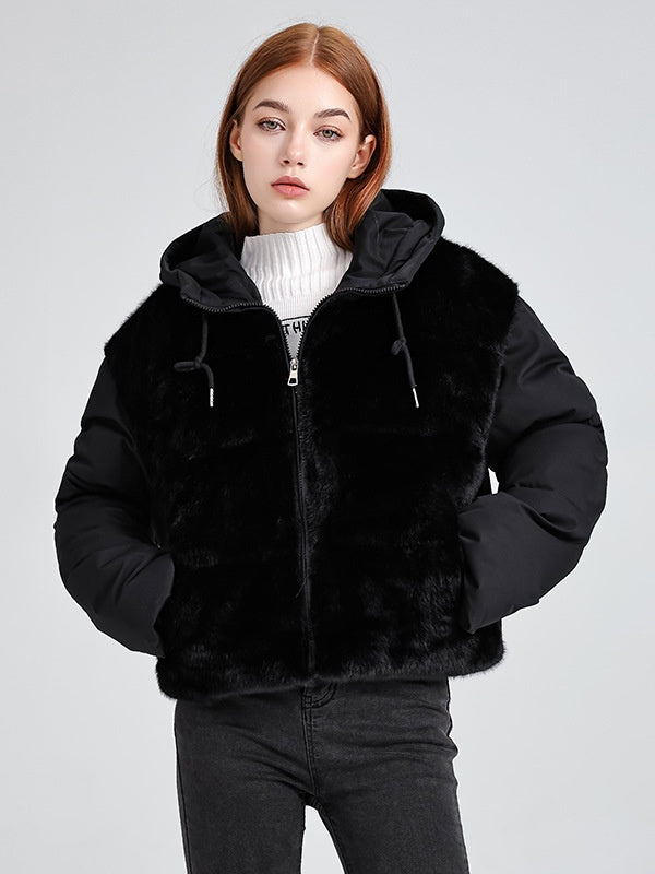 Fur Hooded Button Short Down Jacket Thickened Coat