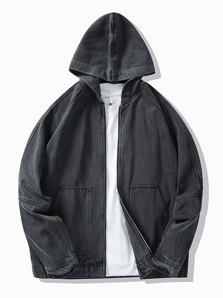 Zipper Silhouette Leisure Hooded Denim Jacket