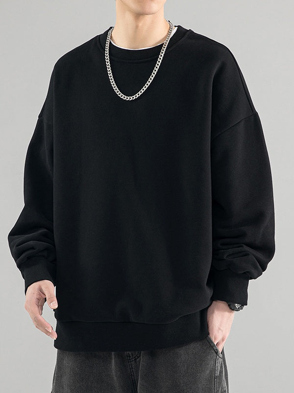 All-match Crew Neck Loose Solid Color Hood Sweatshirts&Hoodies