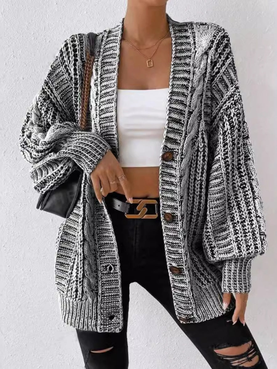 Liber Winter Women's Distressed Cable Cardigans Sweaters