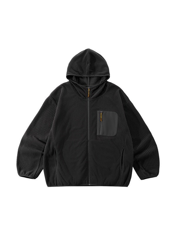 Bata Wave Pattern Stand Collar Outdoor Windproof Zipper Jacket