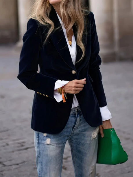Slim Velvet Buttons Patch Pocket Blazer