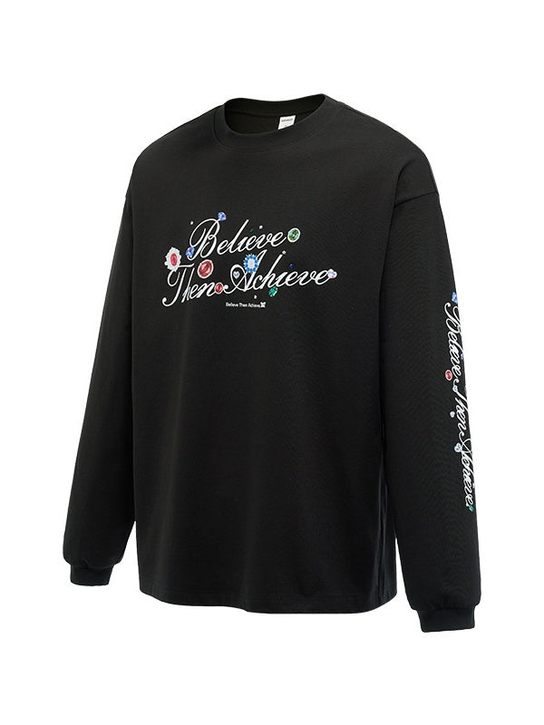 Crystal Lucky Alphabet Gem Print Long-sleeved T-shirt