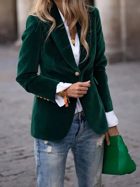 Slim Velvet Buttons Patch Pocket Blazer