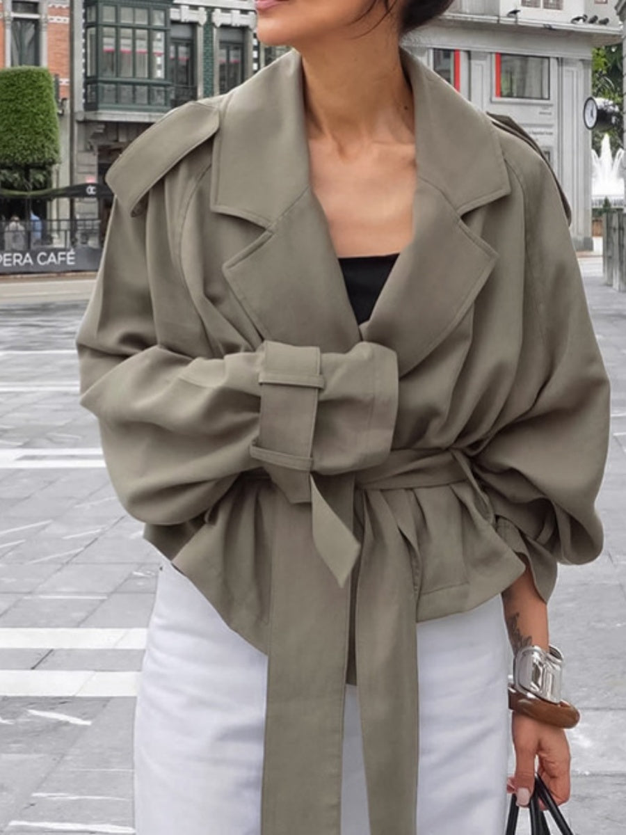 Suede Trench Coat Lapel Lace-up Jacket