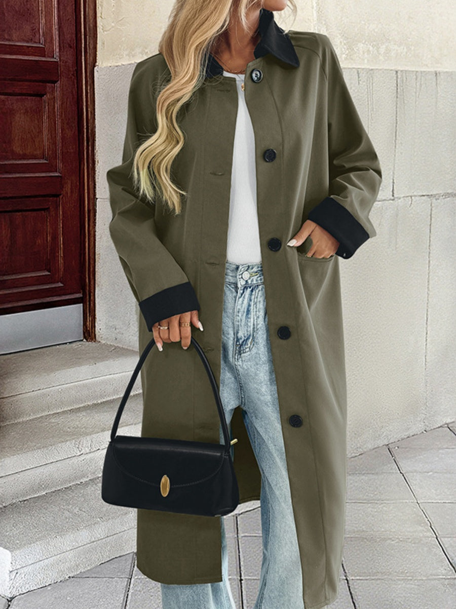 Women's Long green contrast trench coat