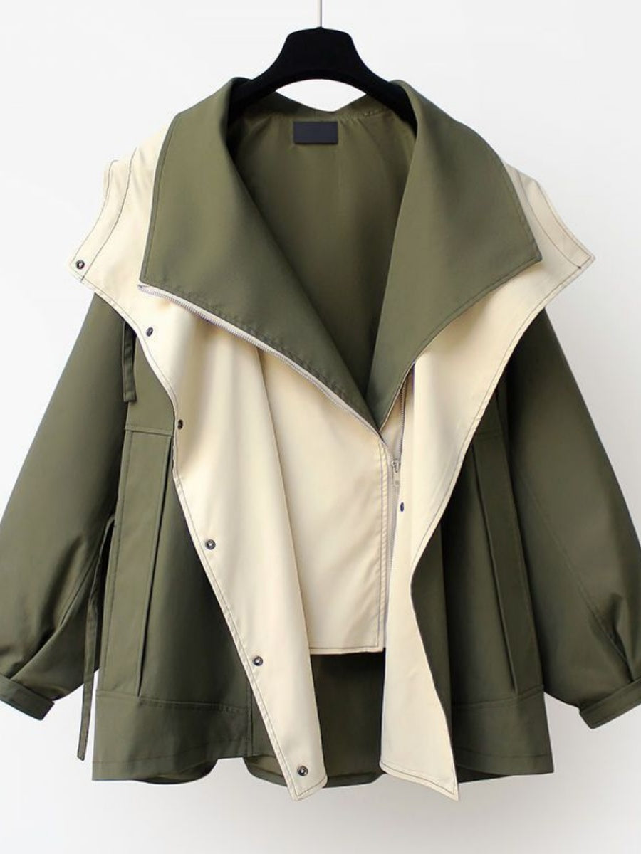 Contrasting colors Double collar Loose Trench Coats