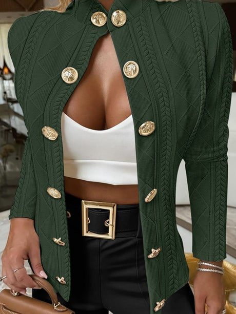Metal Buttoned Stand-up Collar Long-sleeved Slim-fit Jacket
