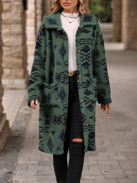 Christmas Long Cardigan Button Pocket Jacket