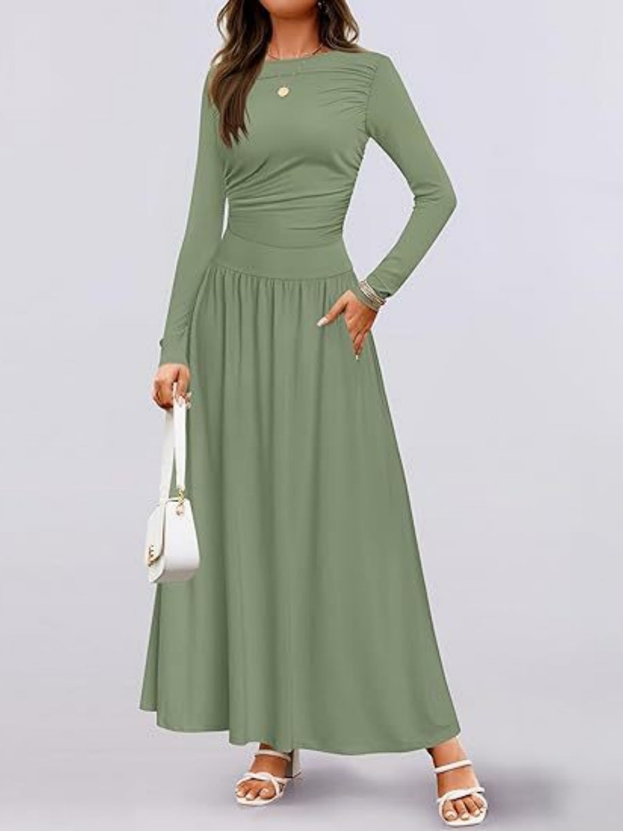 Liber Spring Women's Pocket Solid Color Maxi Dresses