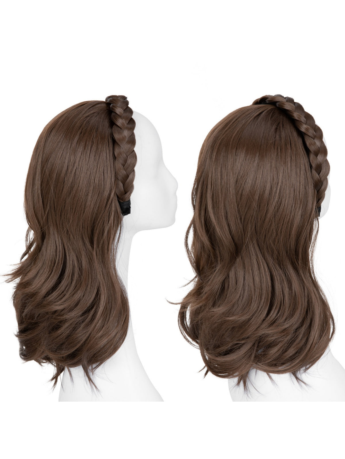 Fishbone Braid Headband Integrated Hair Replacement Long Curly Half-head Wig