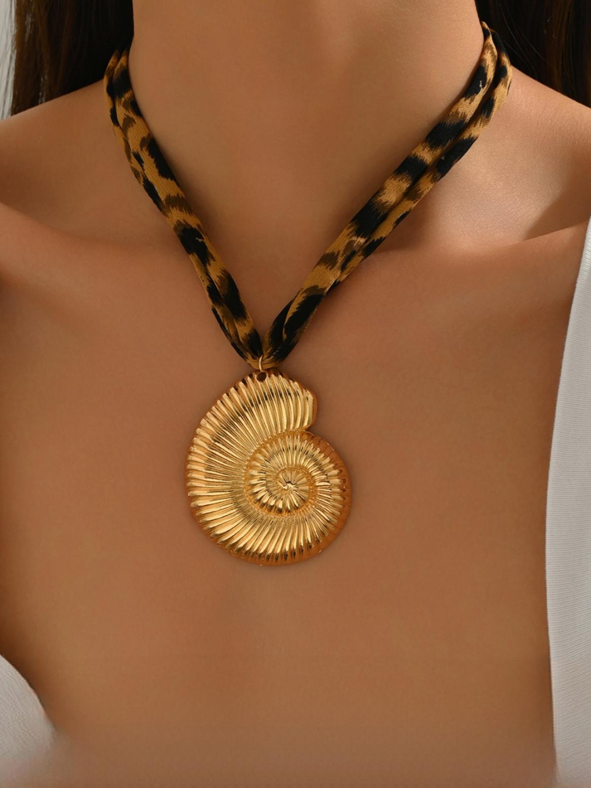 Leopard Print Seashell Starfish Necklace