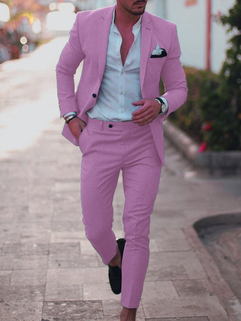 Flax Solid Color Suit Set 2-piece Sets
