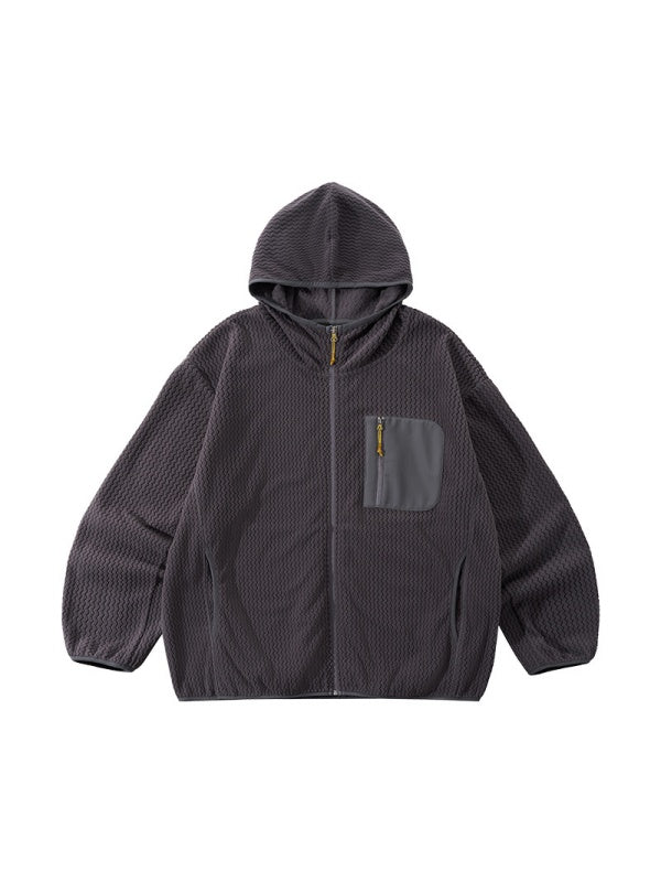 Bata Wave Pattern Stand Collar Outdoor Windproof Zipper Jacket