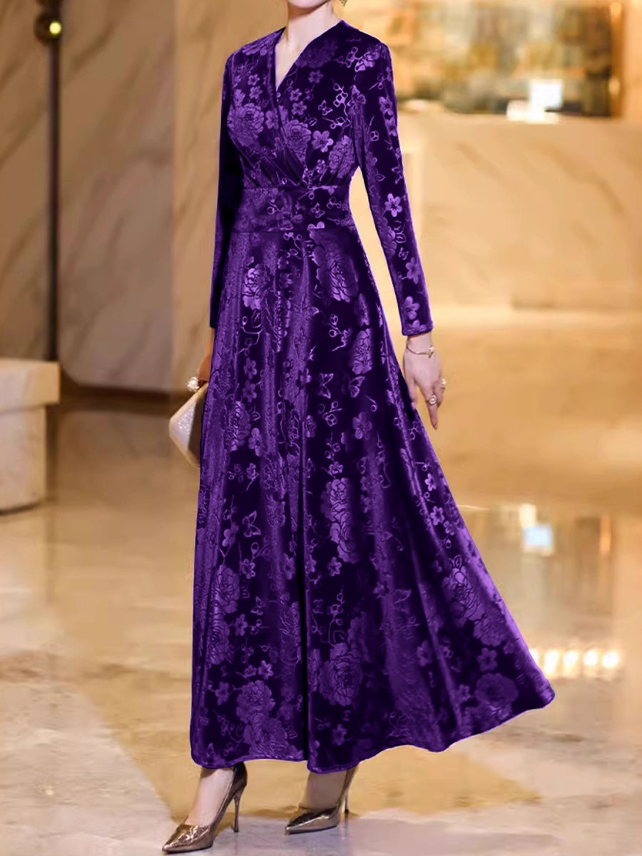 A-line Velvet V-neck Waist-length Dress