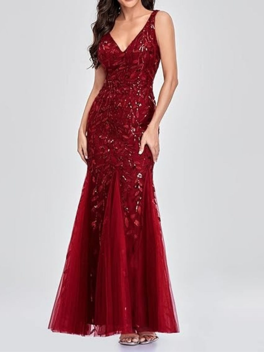 V-Neck Christmas Sequins Maxi Dresses