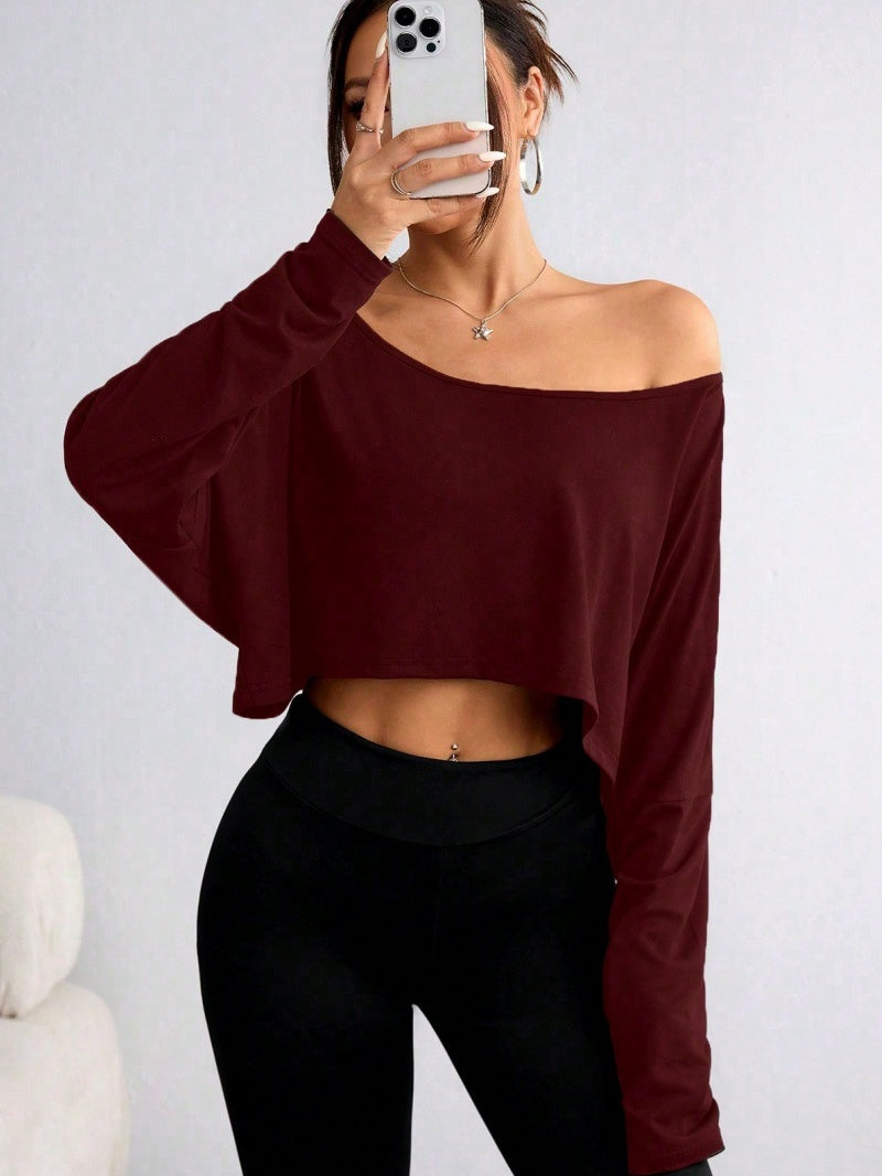 Black Off Shoulder Loose Navel T-shirts