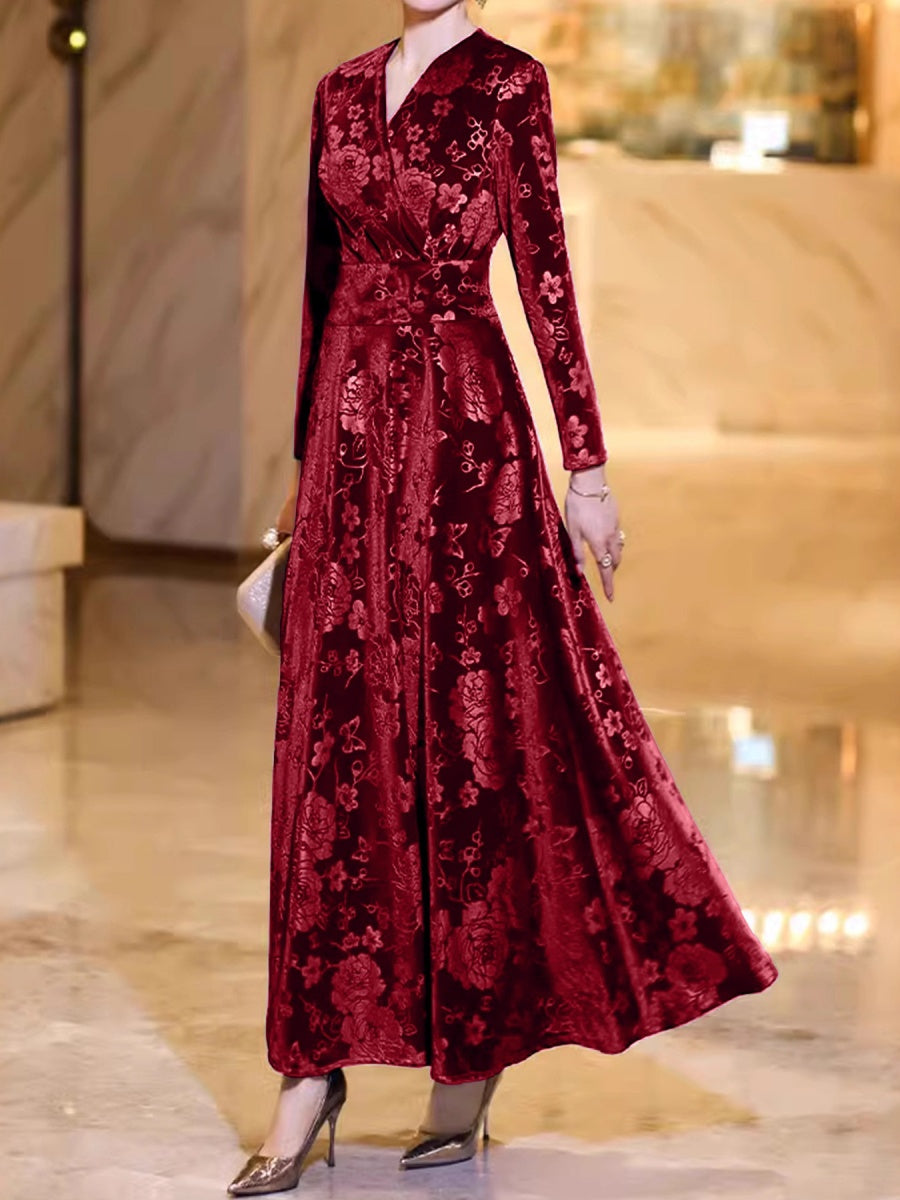 A-line Velvet V-neck Waist-length Dress