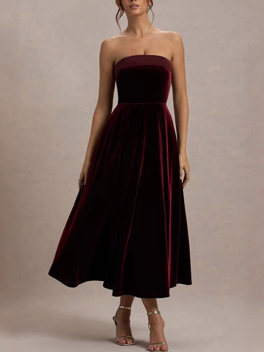 Velvet Strapless Maxi Dress
