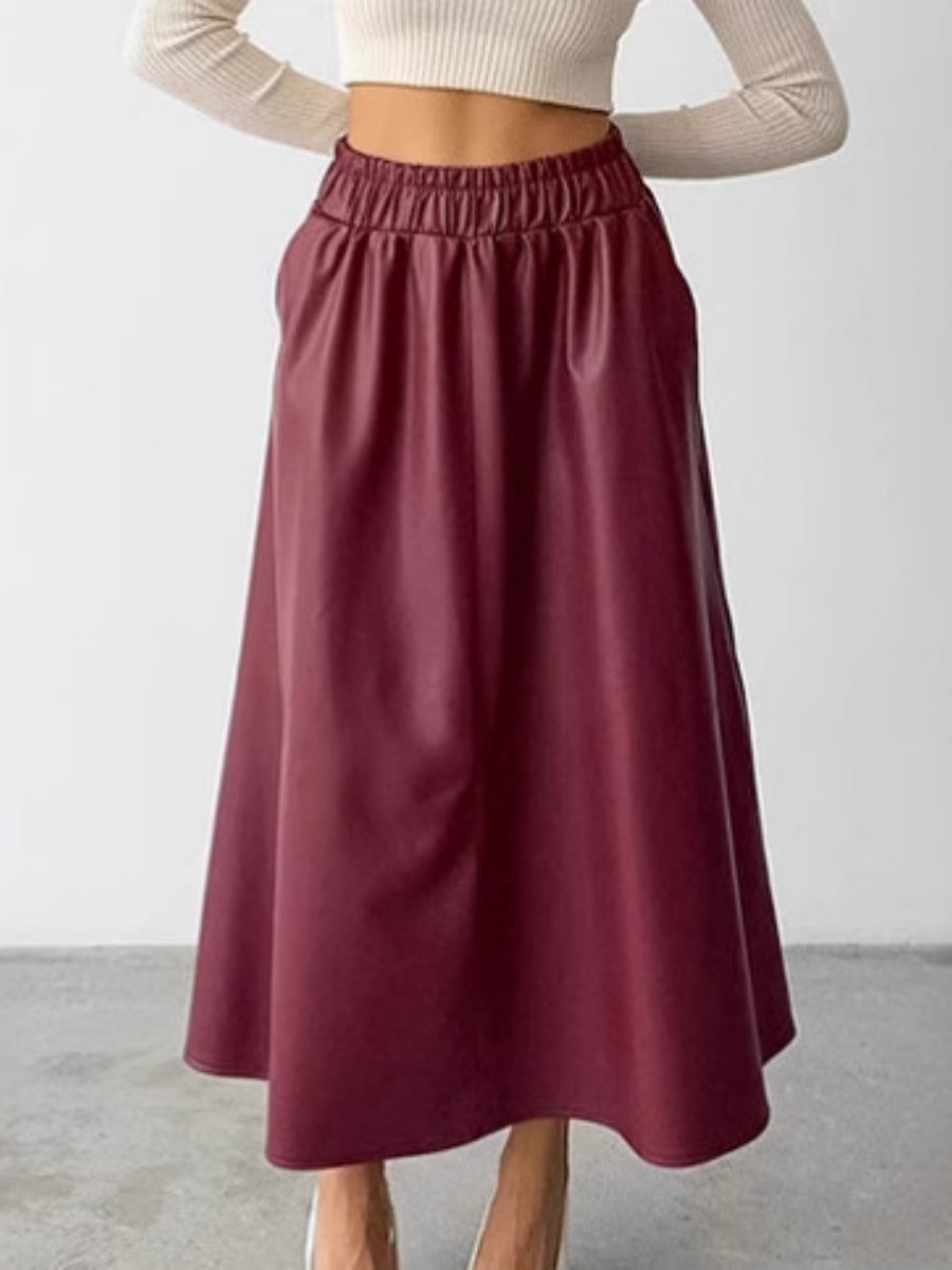 A-line skirt with full pockets Pu leather skirt