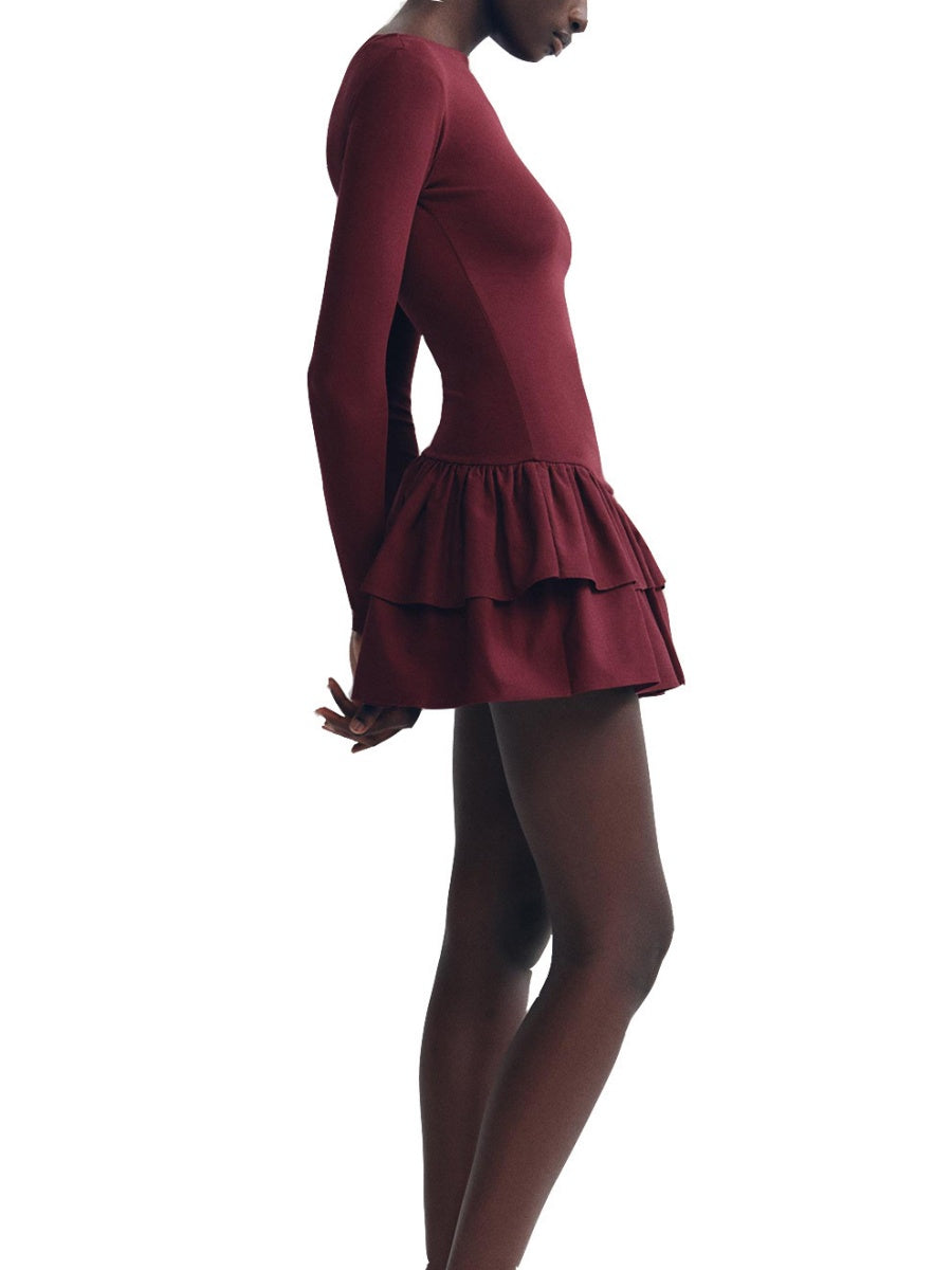 Round Neck Slim Fit Multi-layer Ruffles Party Cocktail Short Dress