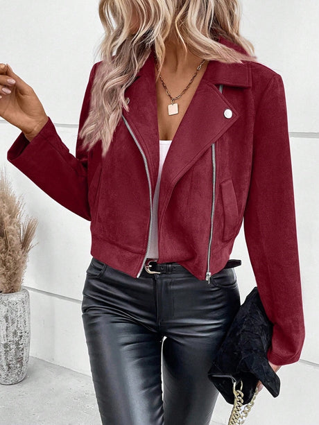 Short Lapel Zipper Deerskin Jackets