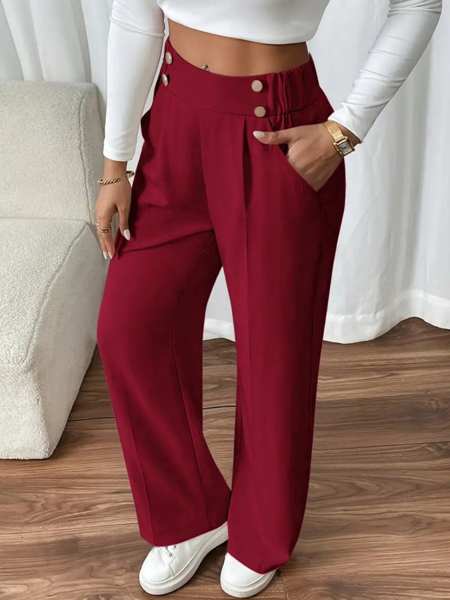 Casual High-waisted Loose Straight leg Pocket Pants
