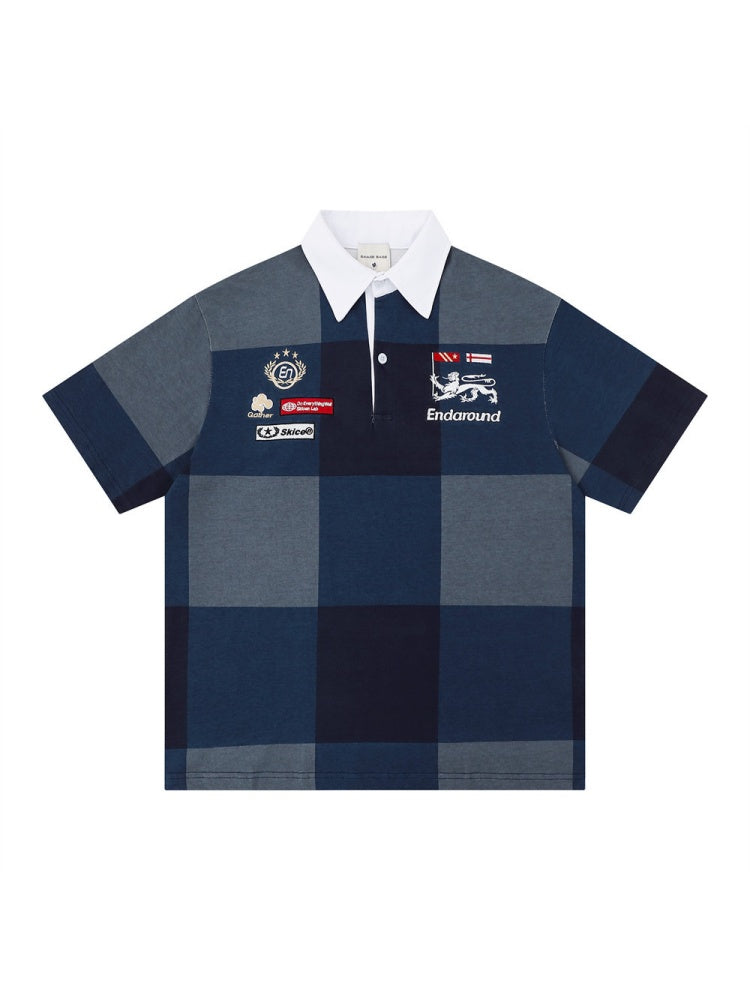 Plaid Ins Hip Hop Color-blocked POLO Shirt