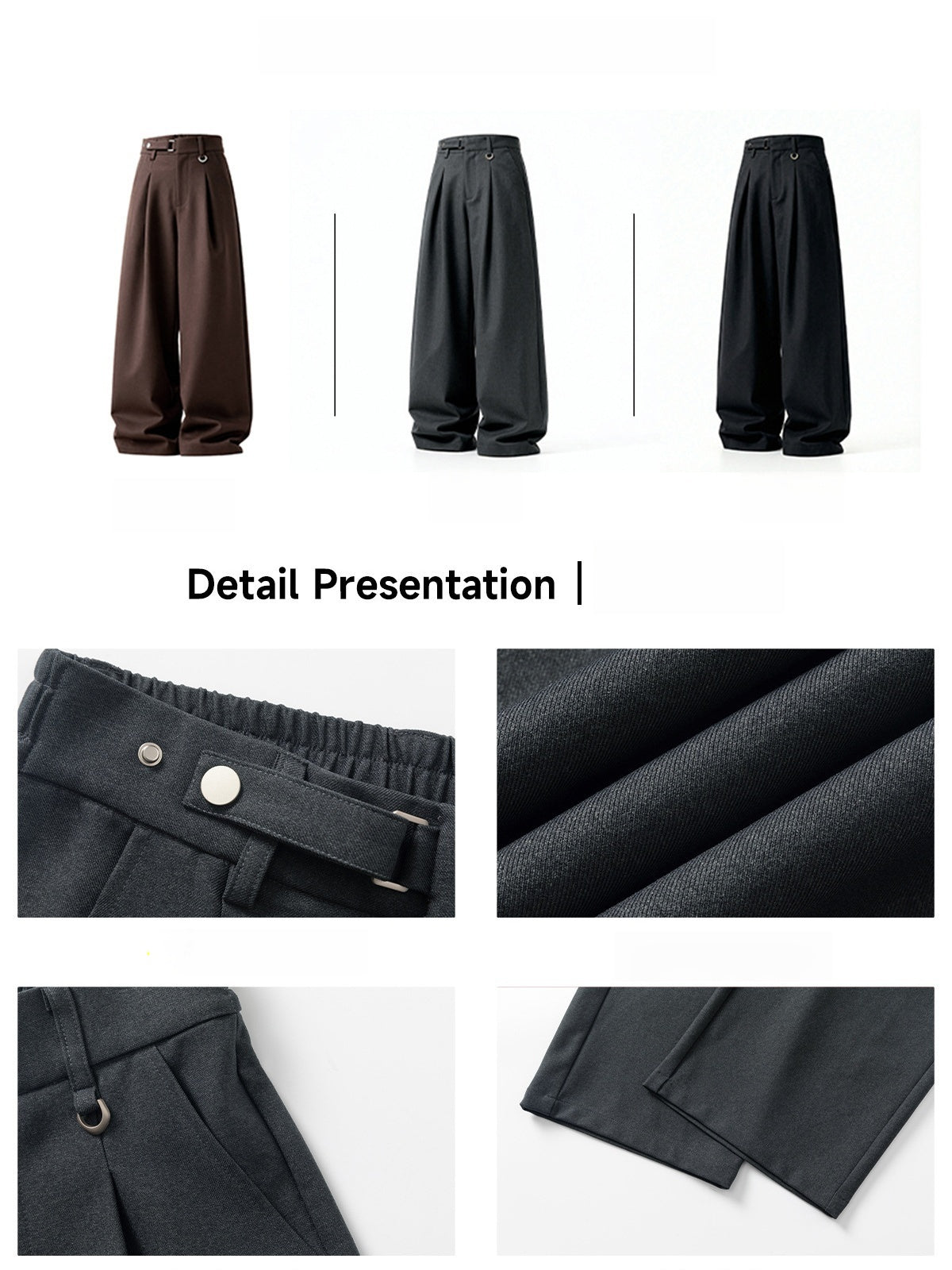 Adjustable Waist Stereo Gathering Straight-fit Dress Pants