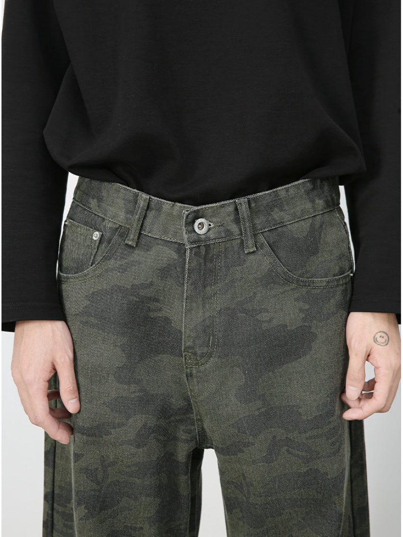 Camouflage Ins Loose-fit Straight-fit Wide-leg Jeans