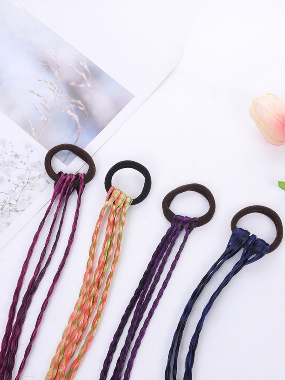 10-piece Set Of Colorful Braided Ponytail Wigs