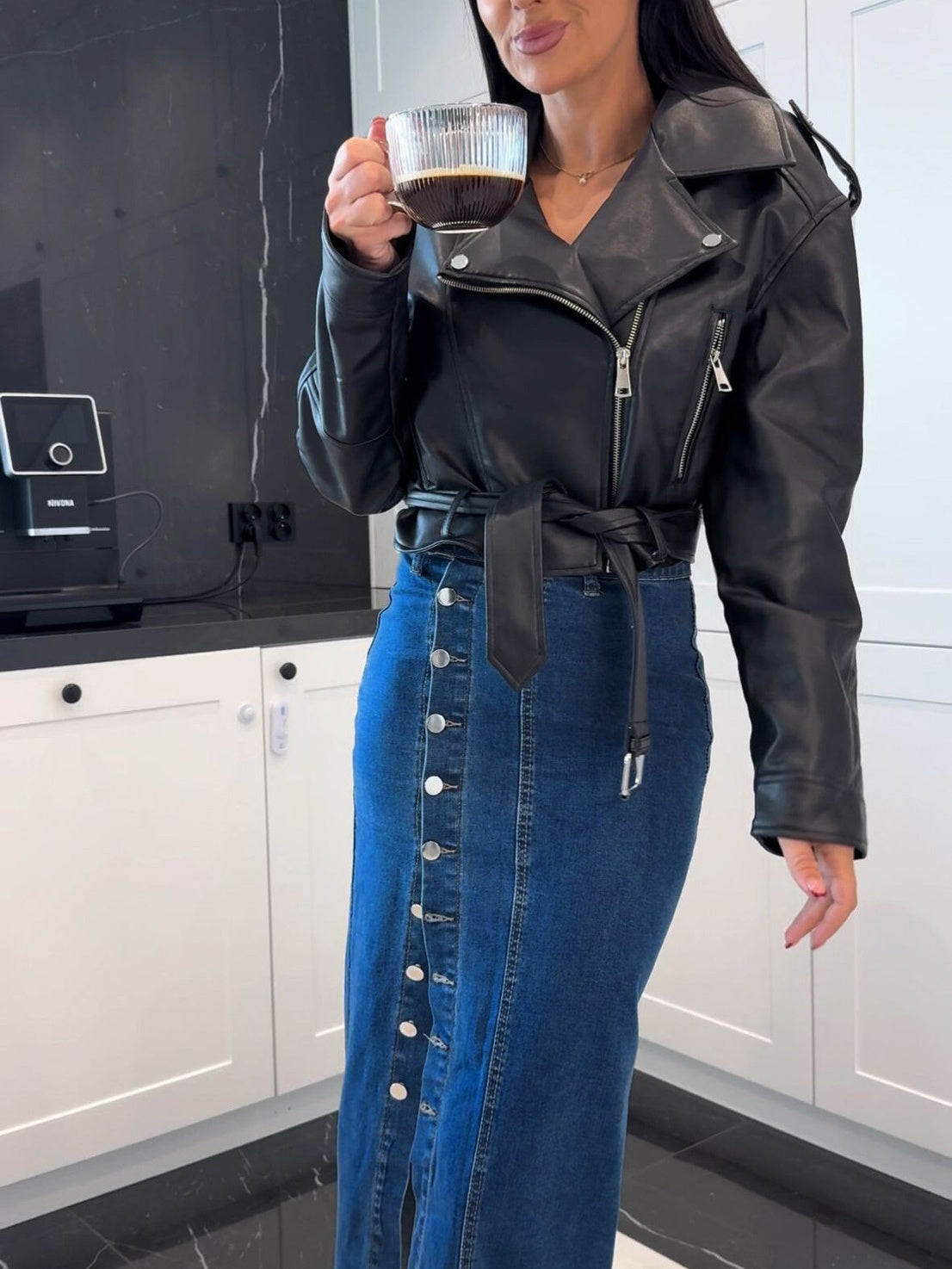 Button Slit High elasticity Skirts