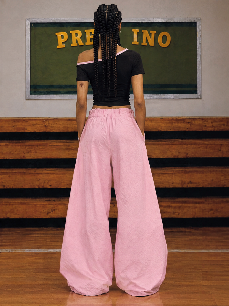 Casual Women's Street Style Drawstring Trousers, Loose And Fashionable, Waist-cinching Wide-leg Trousers, Floor-length Trousers