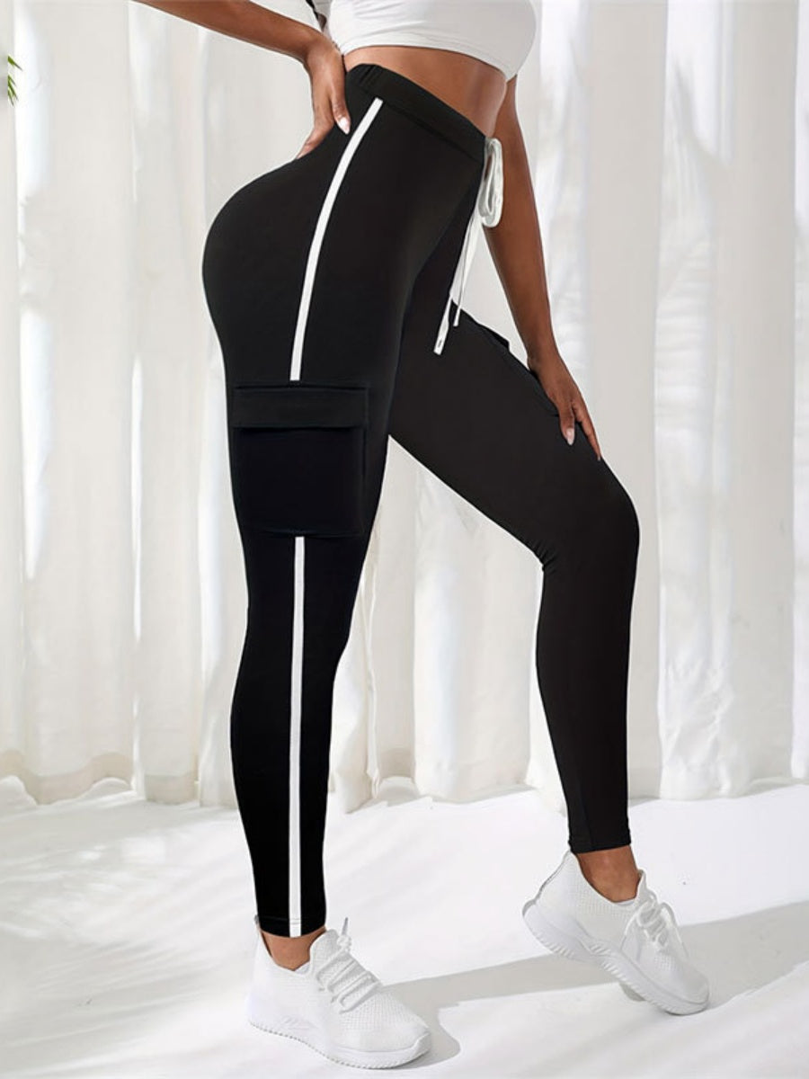 Big Pocket Yoga Knitting Stripes Tight Fit Pants