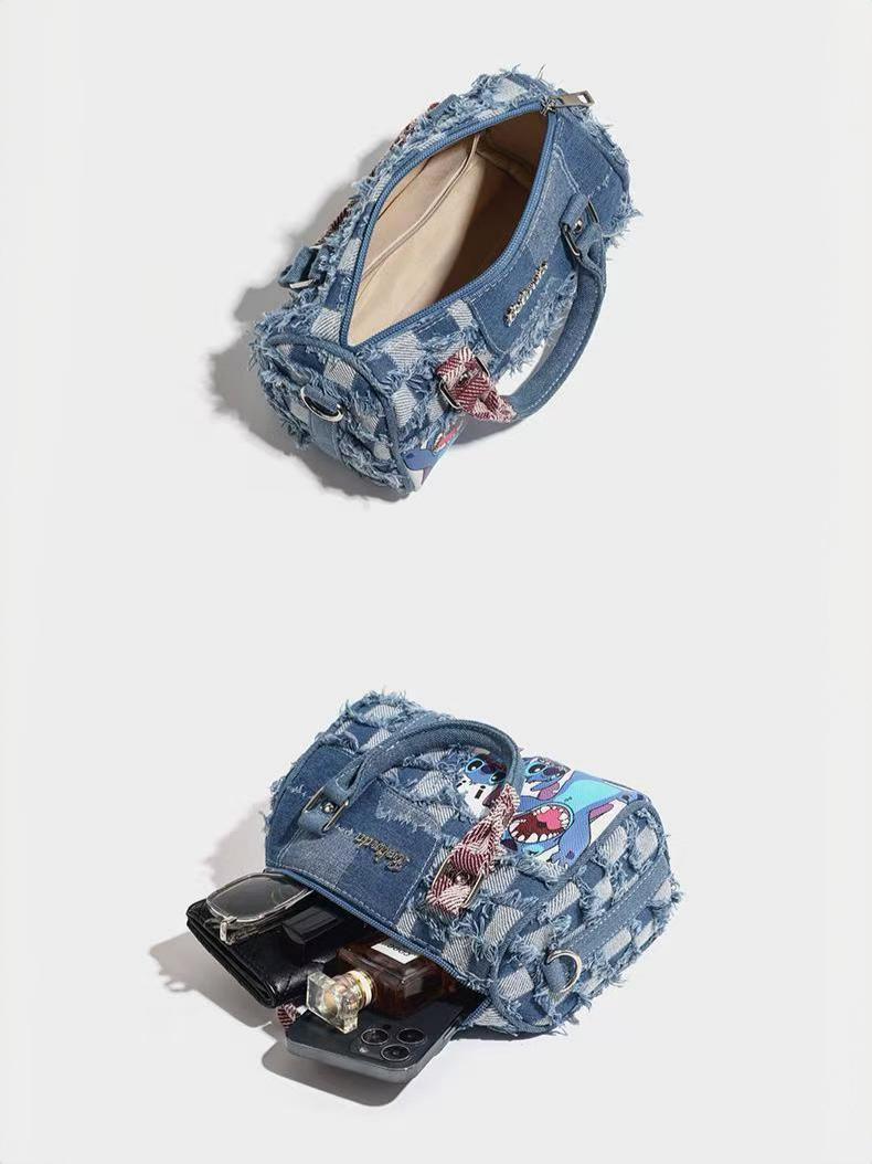 Stitch-themed Denim Patchwork Handbag