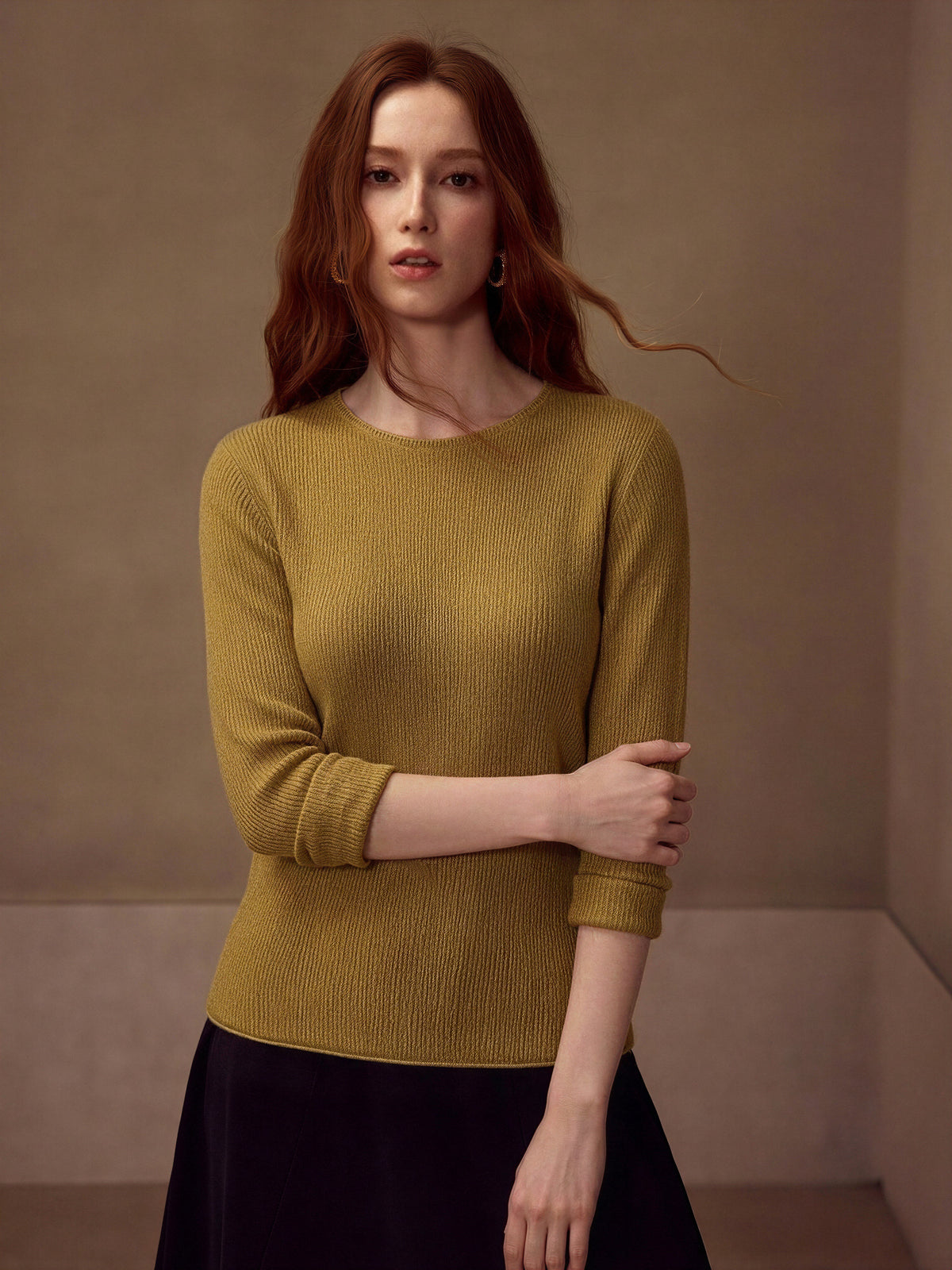 One-piece Seamless Crew Neck Pullover Sweater
