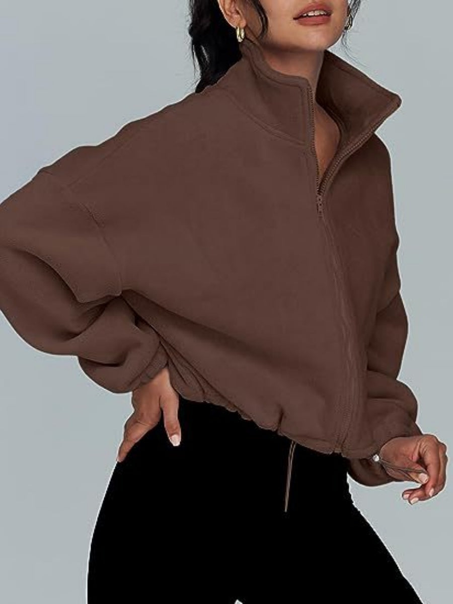 Liber Autumn Women's Zipper Solid Color Drawstring Jackets