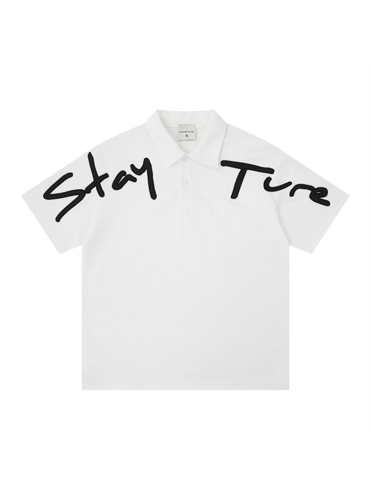 Letter Embroidery Ins Loose-fit POLO Shirt